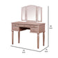 Vanity Set With Turned Tapered Legs And Three Piece Mirror, Rose Gold By Benzara | Dressers |  Modishstore  - 2