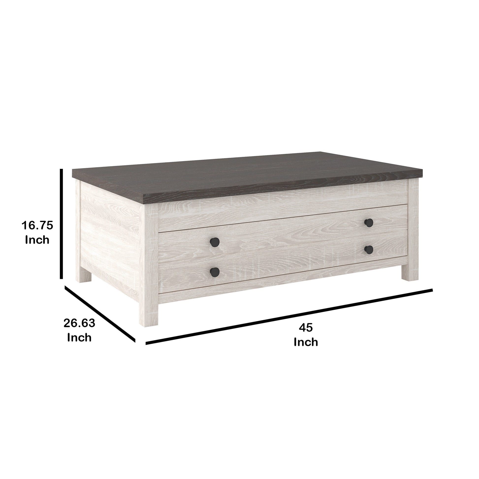 45 Inches Single Drawer Lift Top Cocktail Table Gray And White By Benzara | Coffee Tables | Modishstore - 5