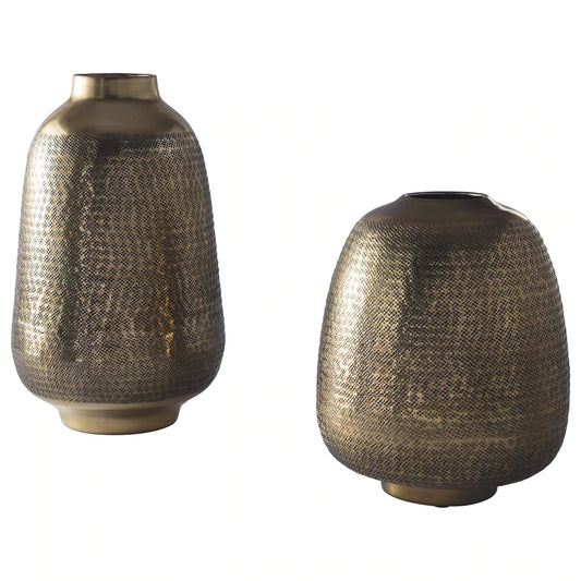 Vintage Style Vase With Hammered Texture Details, Set Of 2, Brass By Benzara | Vases |  Modishstore 