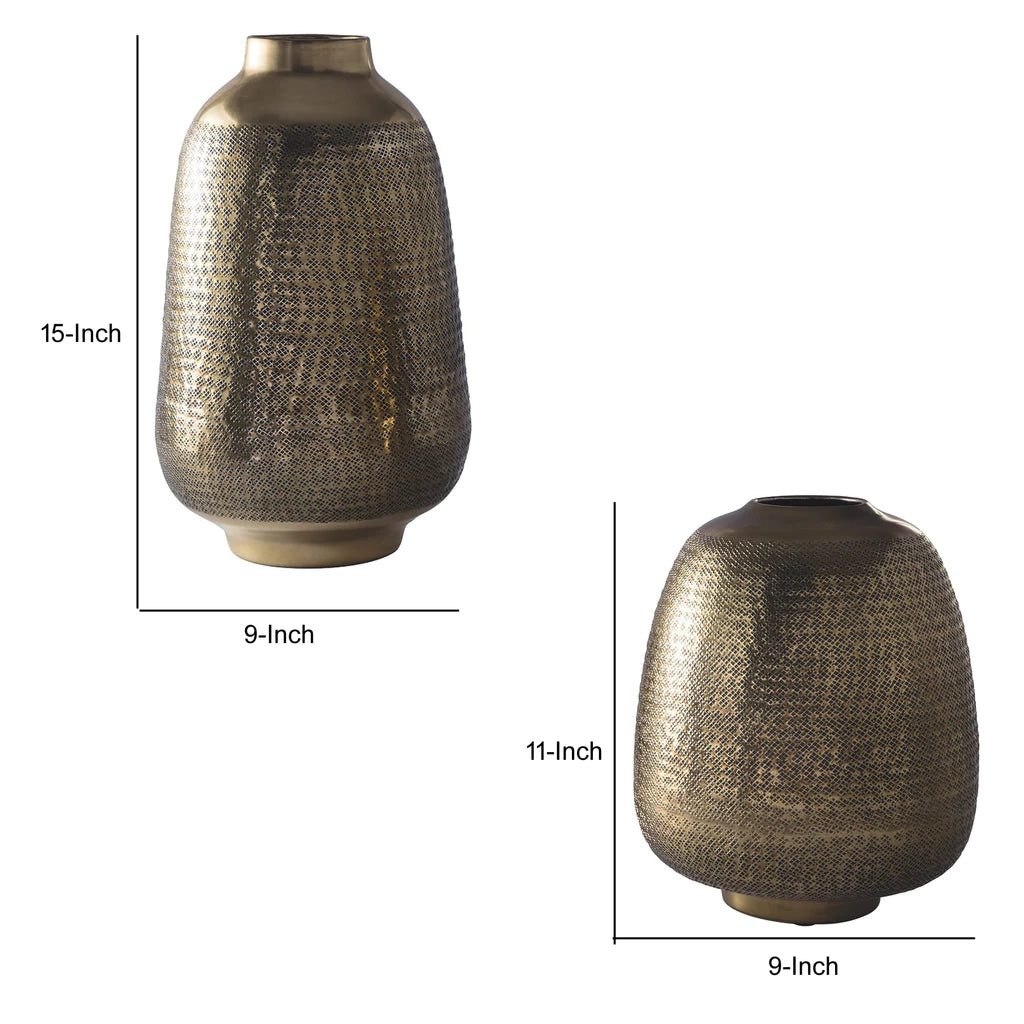 Vintage Style Vase With Hammered Texture Details, Set Of 2, Brass By Benzara | Vases |  Modishstore  - 5