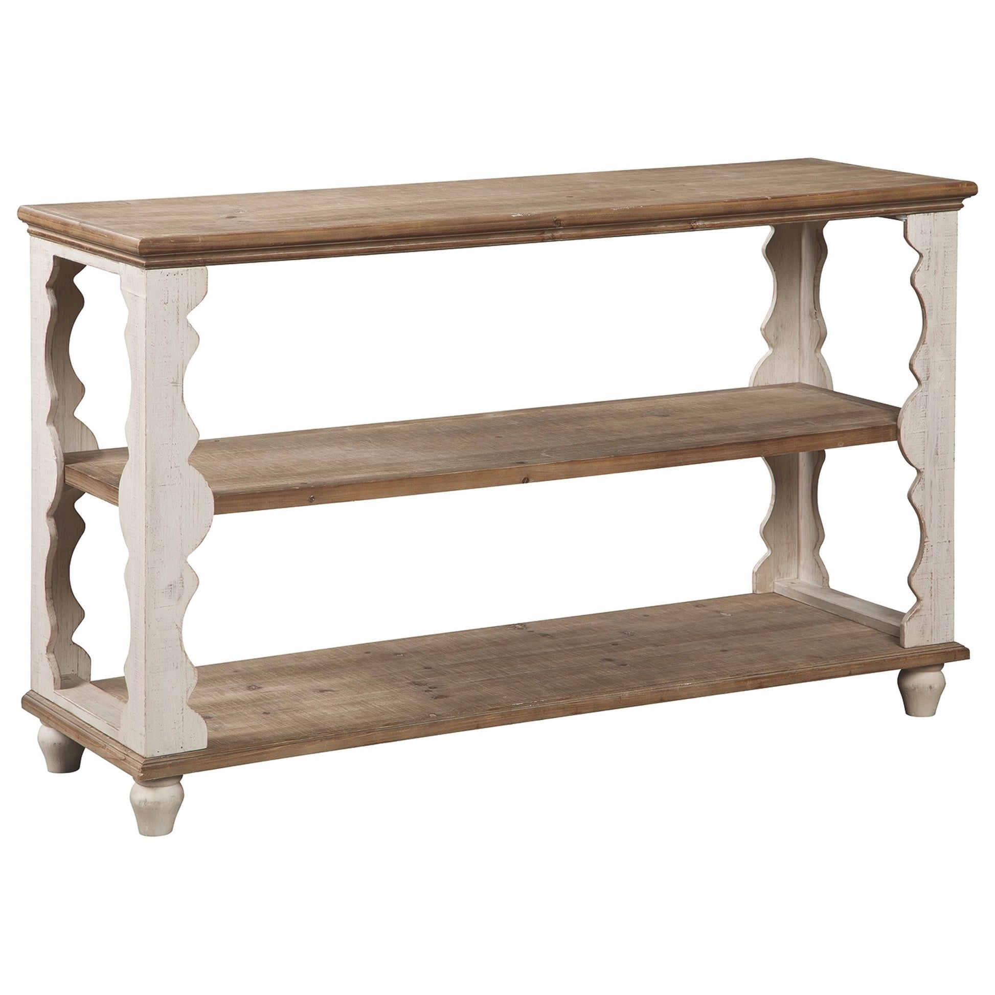 Traditional Style Console Sofa Table With Scalloped Design White And Brown By Benzara | End Tables | Modishstore