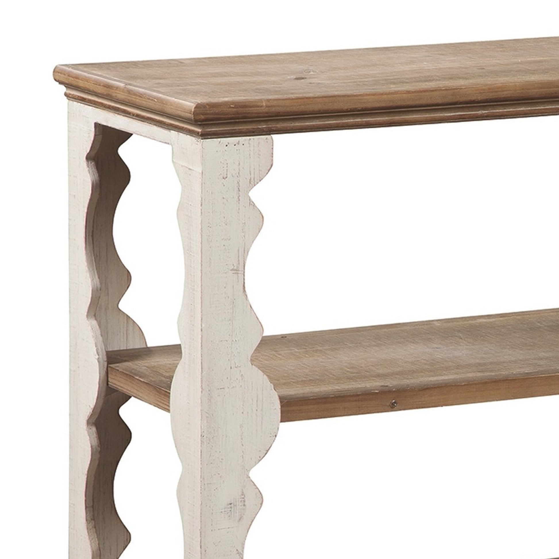 Traditional Style Console Sofa Table With Scalloped Design White And Brown By Benzara | End Tables | Modishstore - 4