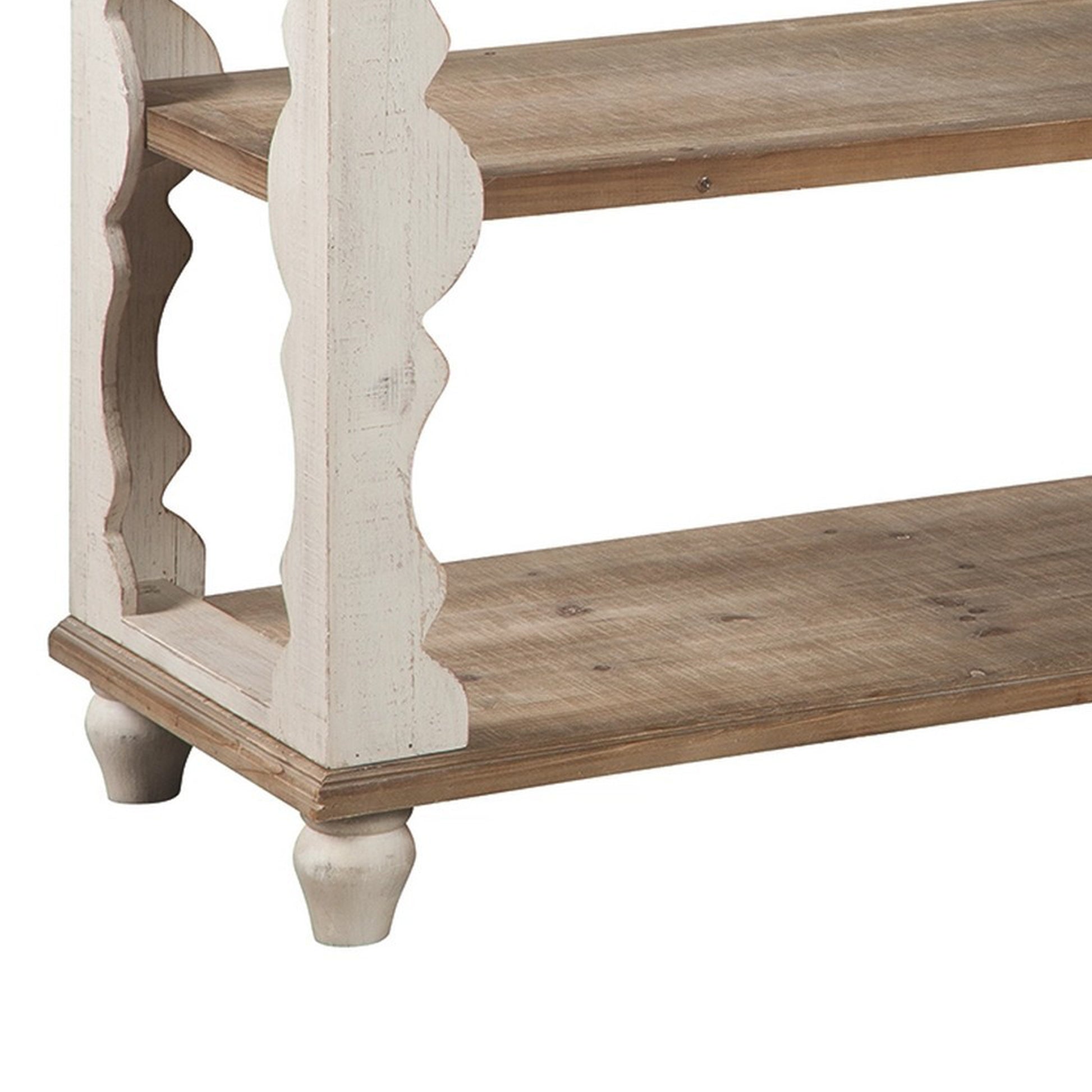 Traditional Style Console Sofa Table With Scalloped Design White And Brown By Benzara | End Tables | Modishstore - 3