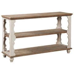 Traditional Style Console Sofa Table With Scalloped Design White And Brown By Benzara