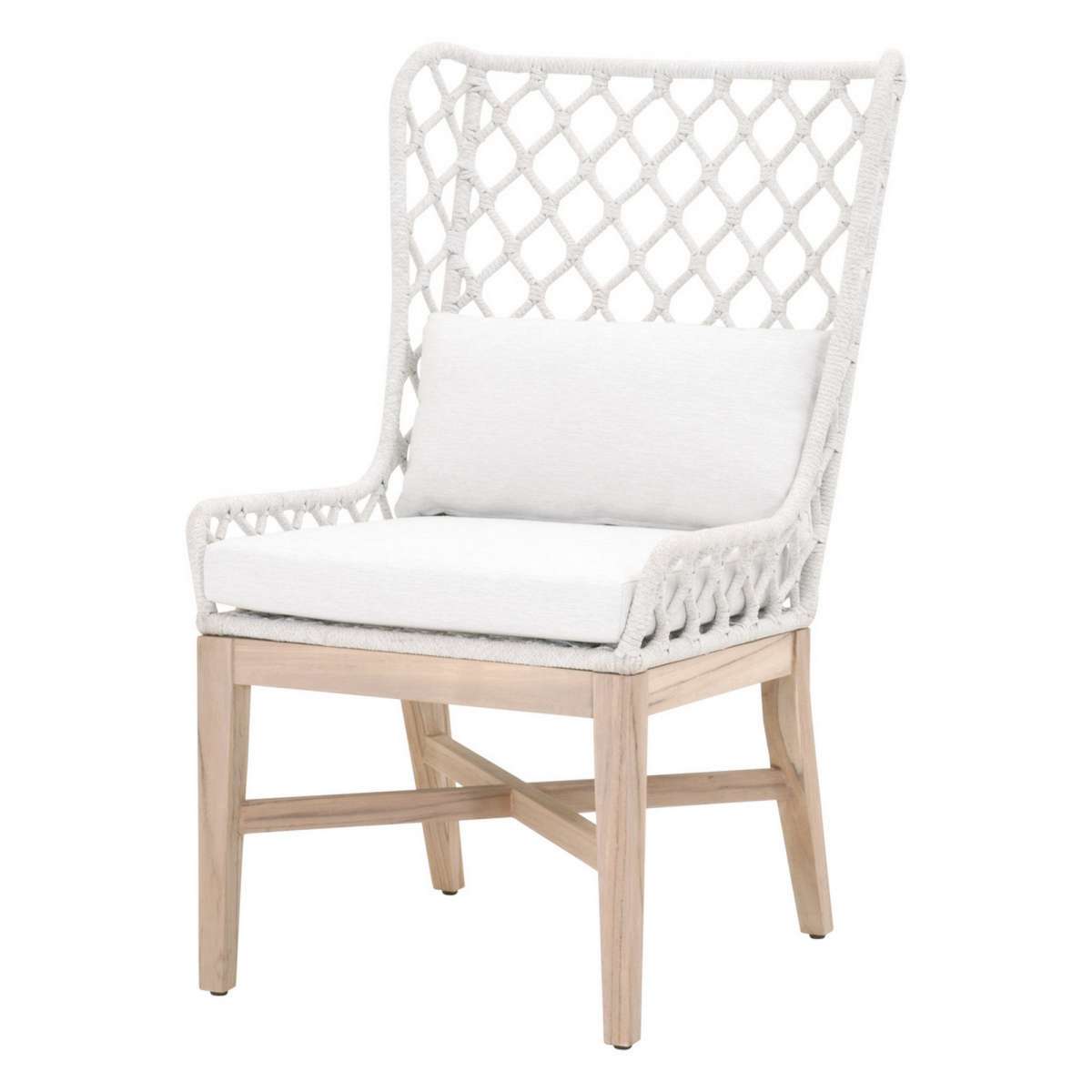 20 Inches Rope Weaved Padded Wing Back Chair, Off White By Benzara | Accent Chairs |  Modishstore 