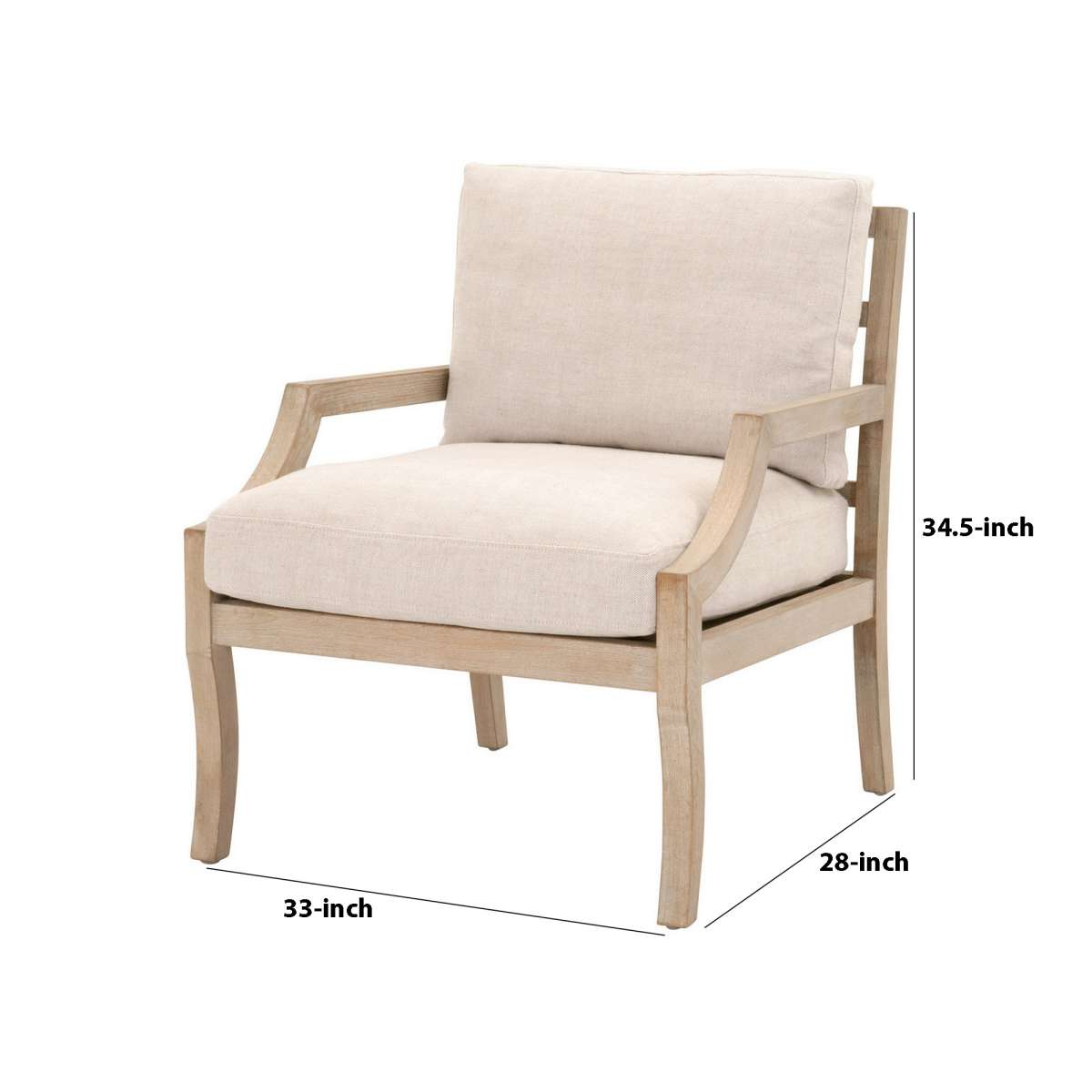 20.5 Inch Cushioned Seat Wood Frame Club Chair, Beige And Brown By Benzara | Accent Chairs |  Modishstore  - 3