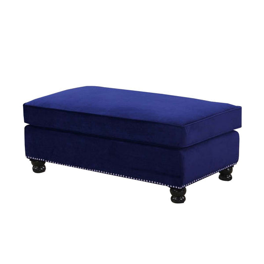 46 Inches Nailhead Trim Velvet Upholstered Ottoman, Blue By Benzara | Ottomans |  Modishstore 