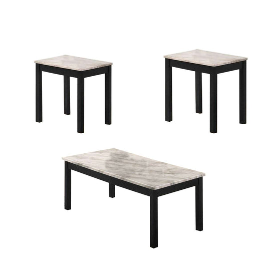 3 Piece Coffee Table And End Table With Faux Marble Top, Black And White By Benzara | Coffee Tables |  Modishstore 