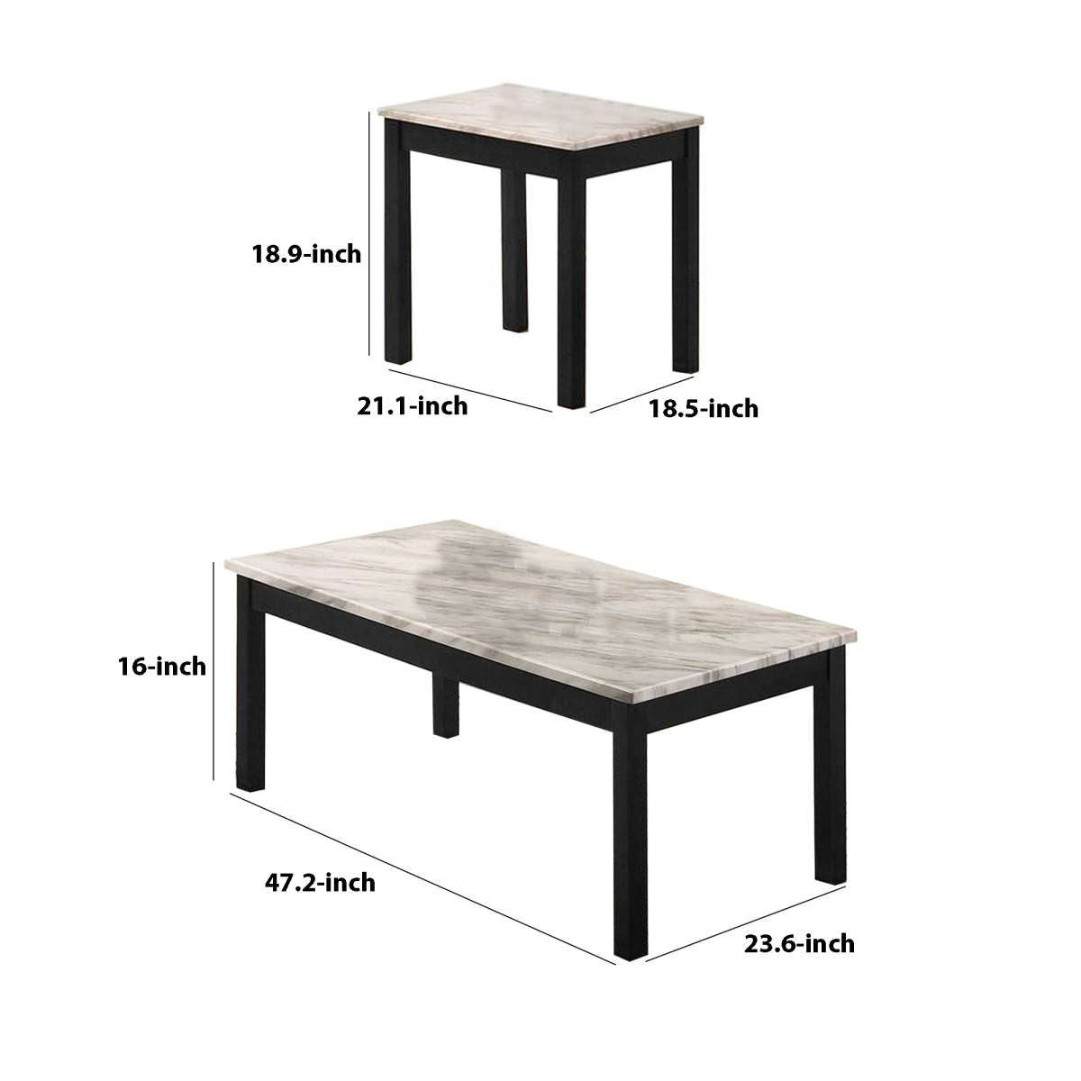 3 Piece Coffee Table And End Table With Faux Marble Top, Black And White By Benzara | Coffee Tables |  Modishstore  - 2