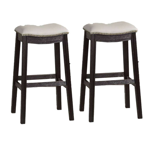 29 Inch Wooden Bar Stool With Upholstered Cushion Seat Set Of 2, Gray And Black By Benzara | Bar Stools |  Modishstore 