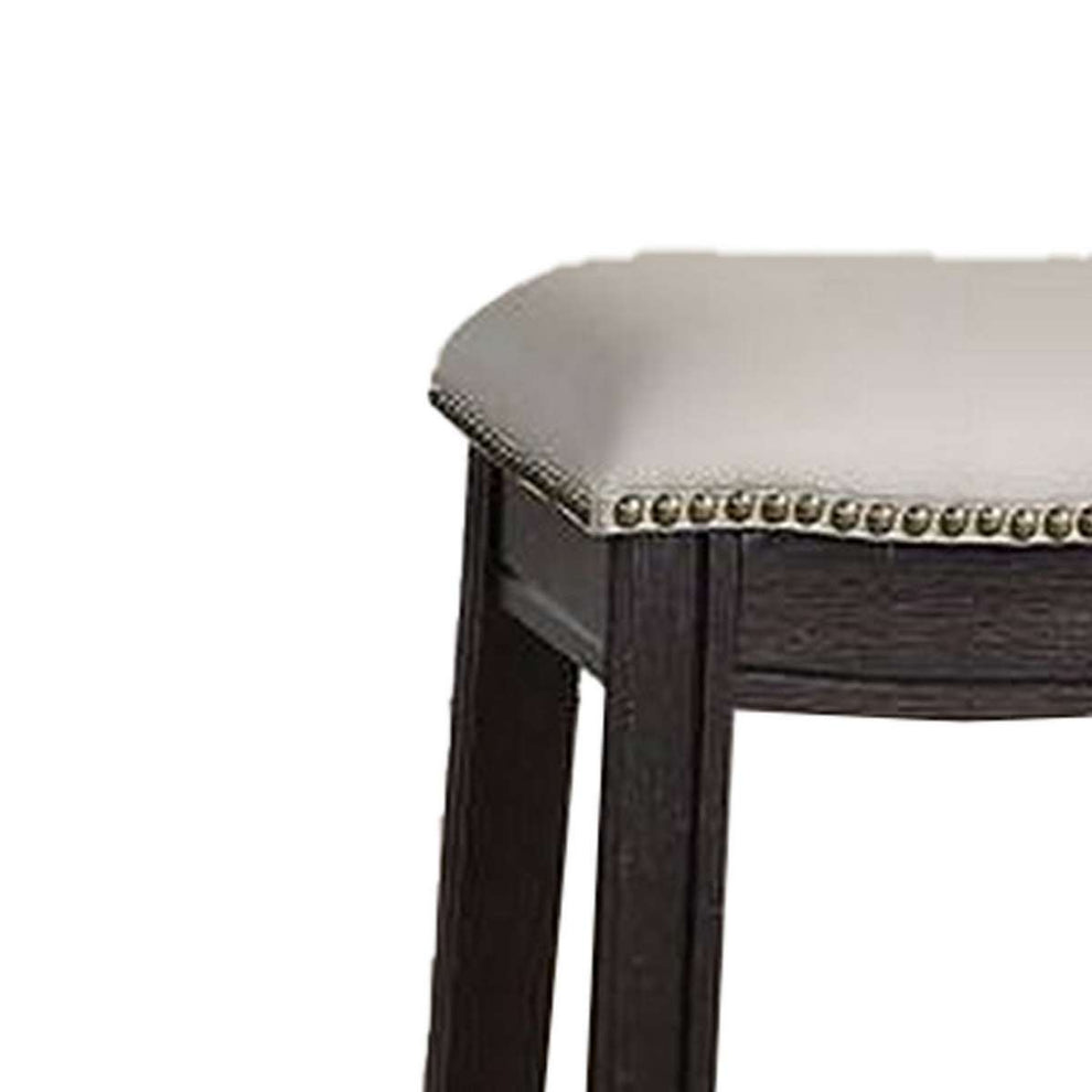 29 Inch Wooden Bar Stool With Upholstered Cushion Seat Set Of 2, Gray And Black By Benzara | Bar Stools |  Modishstore  - 3