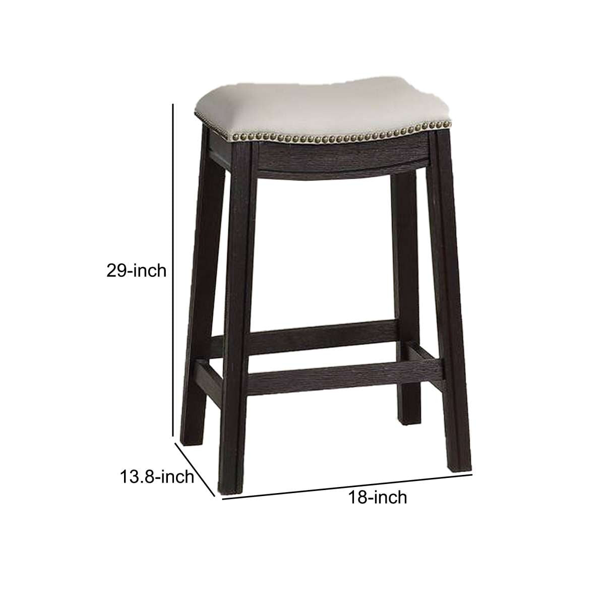 29 Inch Wooden Bar Stool With Upholstered Cushion Seat Set Of 2, Gray And Black By Benzara | Bar Stools |  Modishstore  - 2