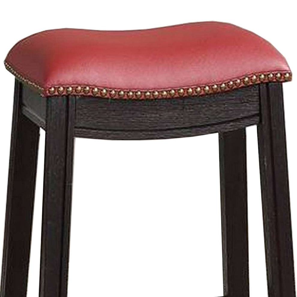 24 Inch Padded Counter Stool With Nailhead Trim, Set Of 2, Brown And Red By Benzara | Counter Stools |  Modishstore  - 5