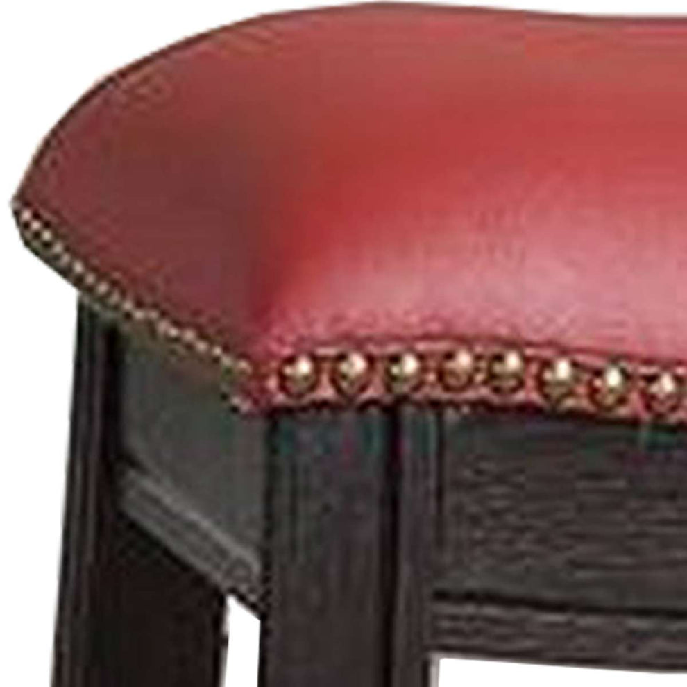 24 Inch Padded Counter Stool With Nailhead Trim, Set Of 2, Brown And Red By Benzara | Counter Stools |  Modishstore  - 3
