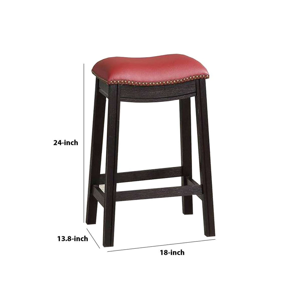 24 Inch Padded Counter Stool With Nailhead Trim, Set Of 2, Brown And Red By Benzara | Counter Stools |  Modishstore  - 2