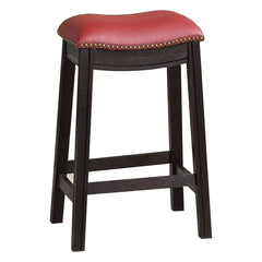 24 Inch Padded Counter Stool With Nailhead Trim, Set Of 2, Brown And Red By Benzara