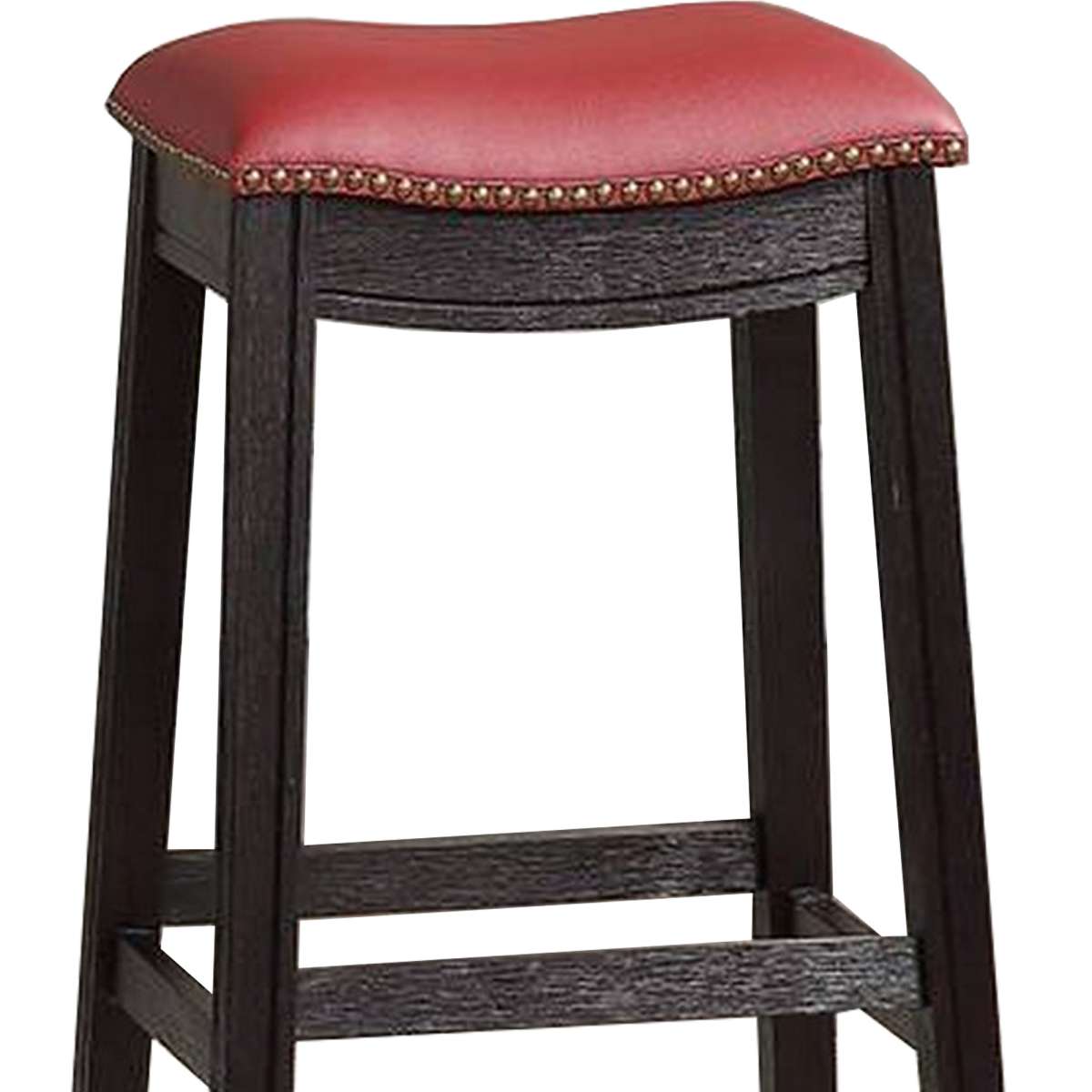 29 Inch Wooden Bar Stool With Upholstered Cushion Seat Set Of 2, Gray And Red By Benzara | Bar Stools |  Modishstore  - 5