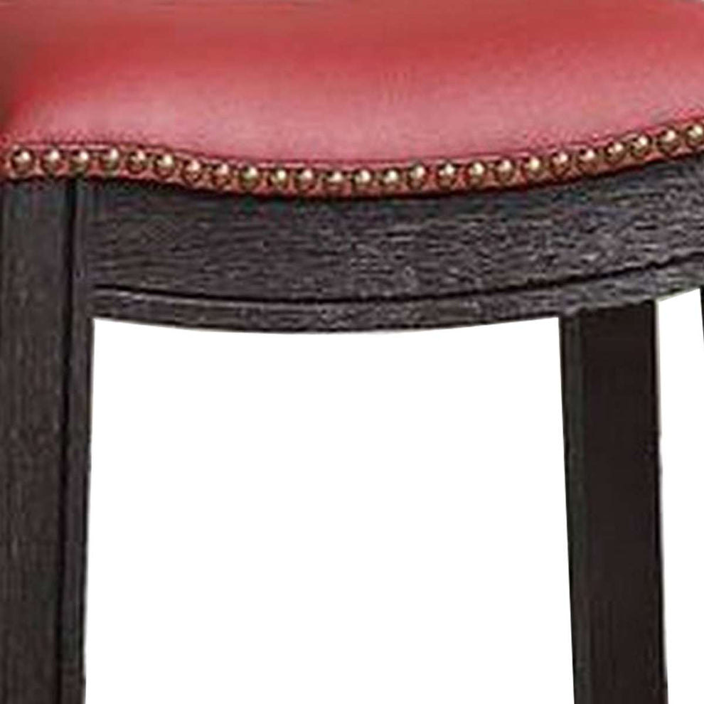 29 Inch Wooden Bar Stool With Upholstered Cushion Seat Set Of 2, Gray And Red By Benzara | Bar Stools |  Modishstore  - 3
