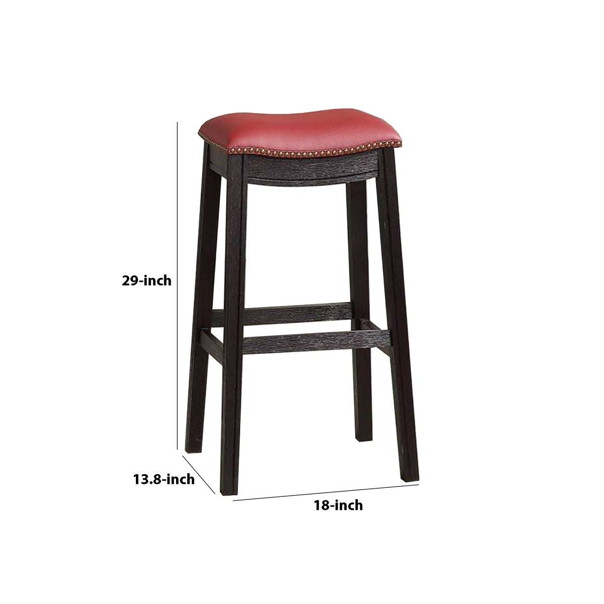 29 Inch Wooden Bar Stool With Upholstered Cushion Seat Set Of 2, Gray And Red By Benzara | Bar Stools |  Modishstore  - 2