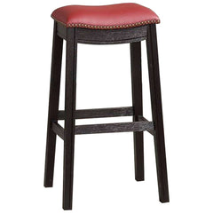 29 Inch Wooden Bar Stool With Upholstered Cushion Seat Set Of 2, Gray And Red By Benzara