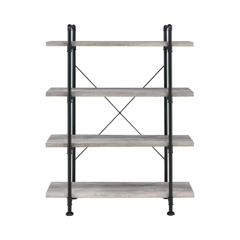 56 Inch 4 Tier Metal And Wooden Bookcase, Black And Gray By Benzara | Bookcases |  Modishstore 
