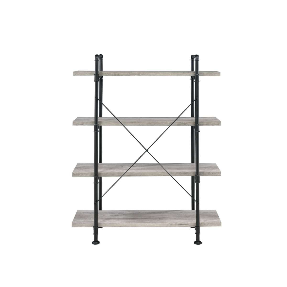 56 Inch 4 Tier Metal And Wooden Bookcase, Black And Gray By Benzara | Bookcases |  Modishstore  - 3