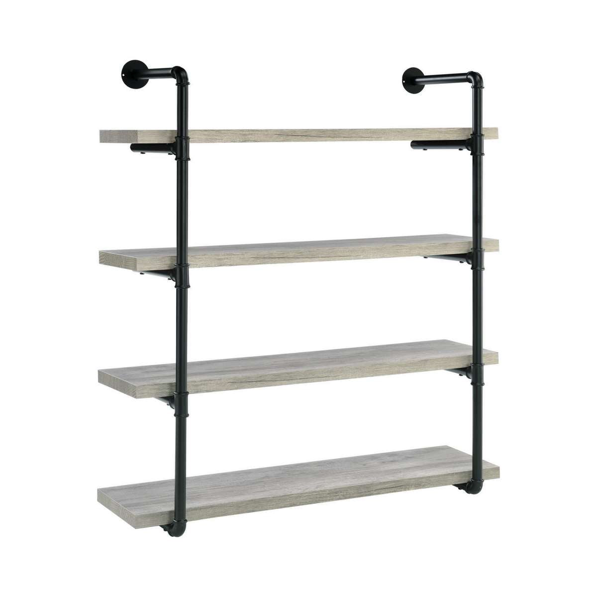 46 Inch 4 Tier Metal And Wooden Wall Shelf, Black And Gray By Benzara | Shelves & Shelving Units |  Modishstore  - 5