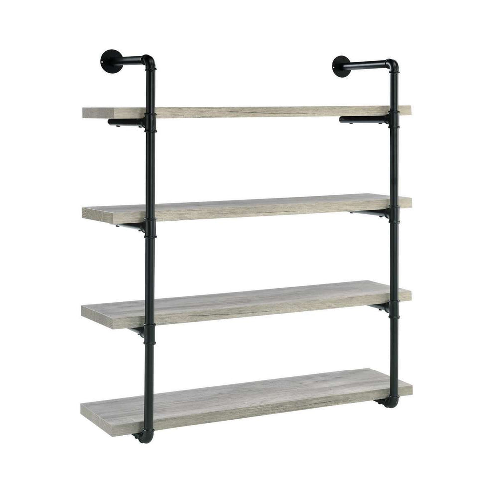 46 Inch 4 Tier Metal And Wooden Wall Shelf, Black And Gray By Benzara | Shelves & Shelving Units |  Modishstore  - 5