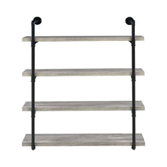46 Inch 4 Tier Metal And Wooden Wall Shelf, Black And Gray By Benzara