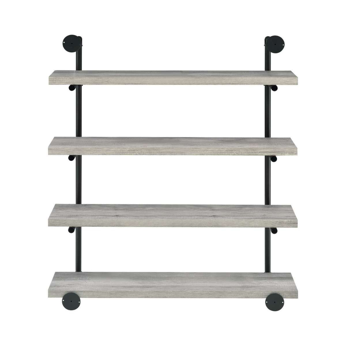 46 Inch 4 Tier Metal And Wooden Wall Shelf, Black And Gray By Benzara | Shelves & Shelving Units |  Modishstore  - 3
