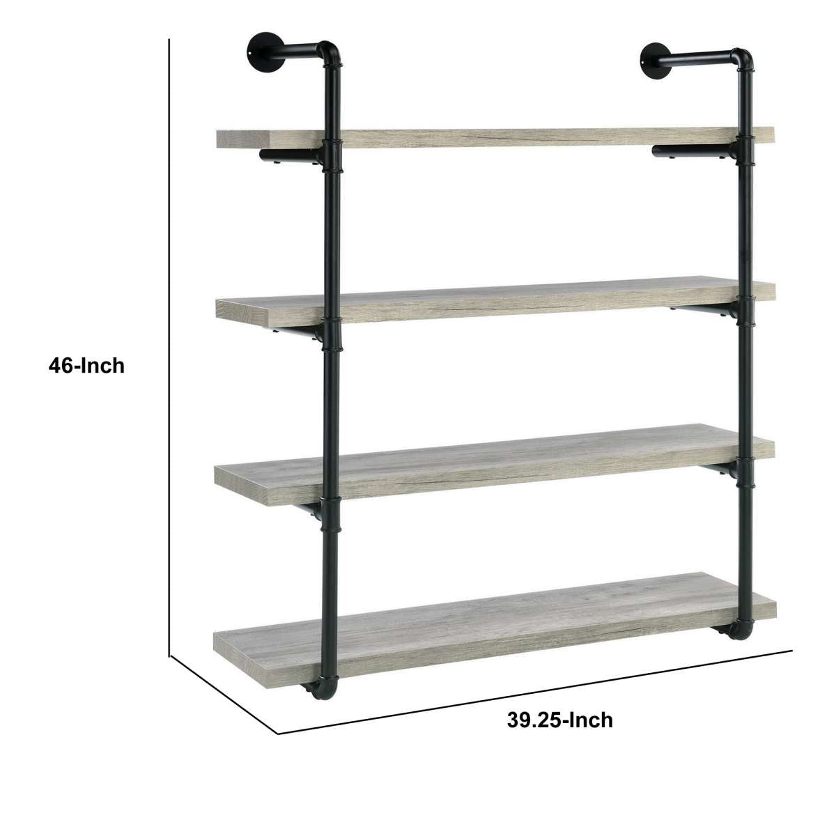 46 Inch 4 Tier Metal And Wooden Wall Shelf, Black And Gray By Benzara | Shelves & Shelving Units |  Modishstore  - 2