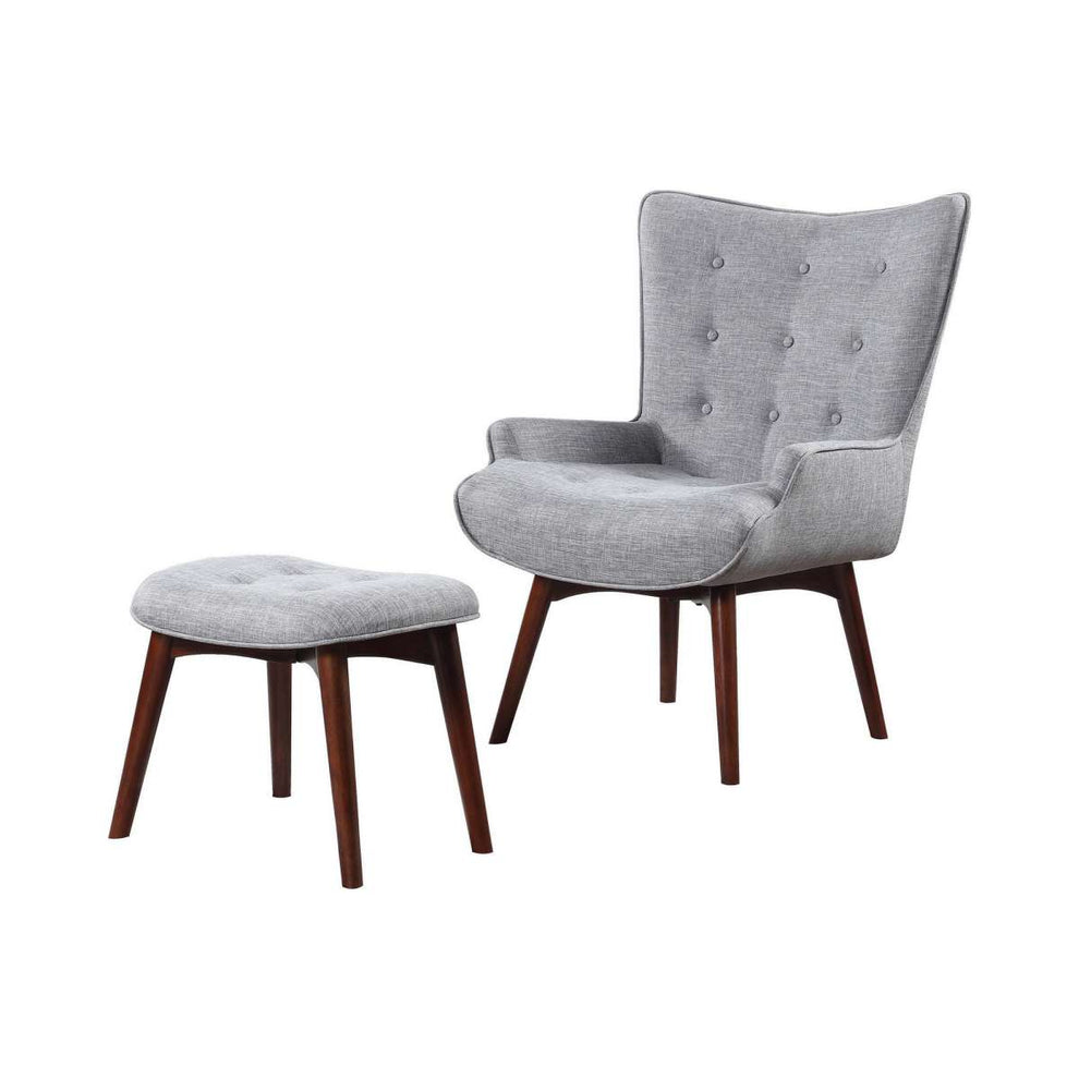 Wooden And Fabric Accent Chair With Ottoman, Gray And Brown By Benzara | Accent Chairs |  Modishstore  - 2