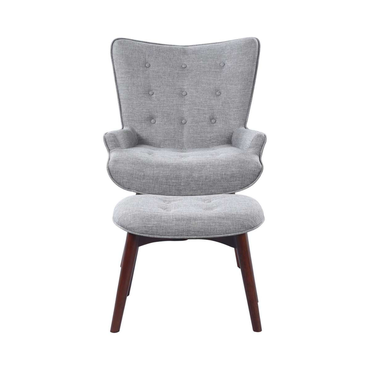 Wooden And Fabric Accent Chair With Ottoman, Gray And Brown By Benzara | Accent Chairs |  Modishstore 