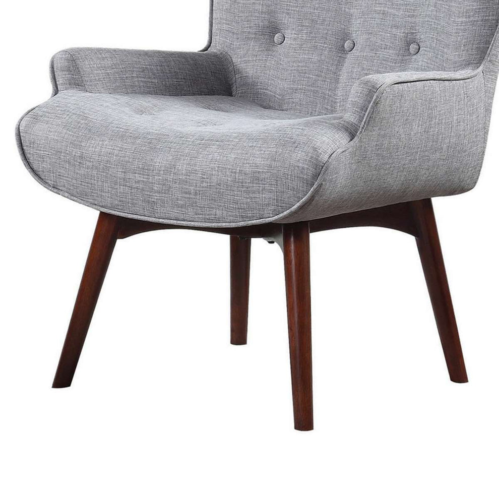 Wooden And Fabric Accent Chair With Ottoman, Gray And Brown By Benzara | Accent Chairs |  Modishstore  - 4