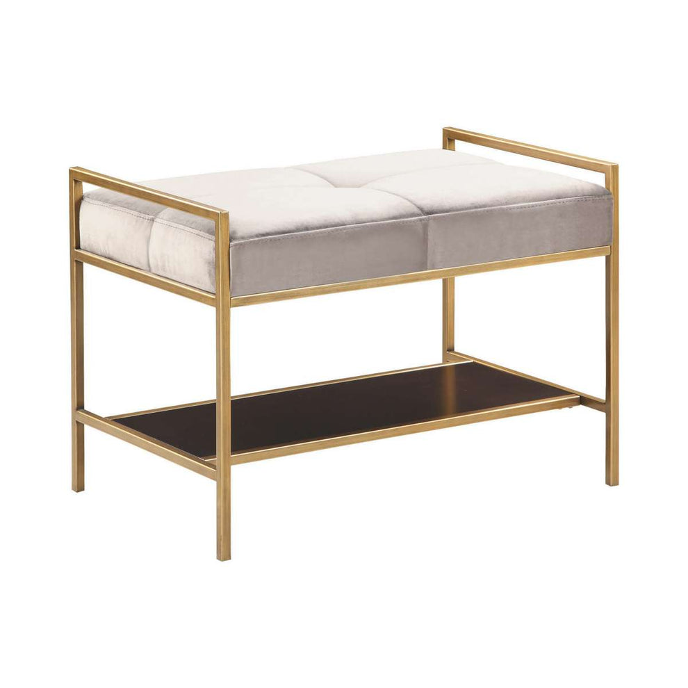 Metal Frame Bench With Tufted Center Seat, Gray By Benzara | Benches |  Modishstore  - 2