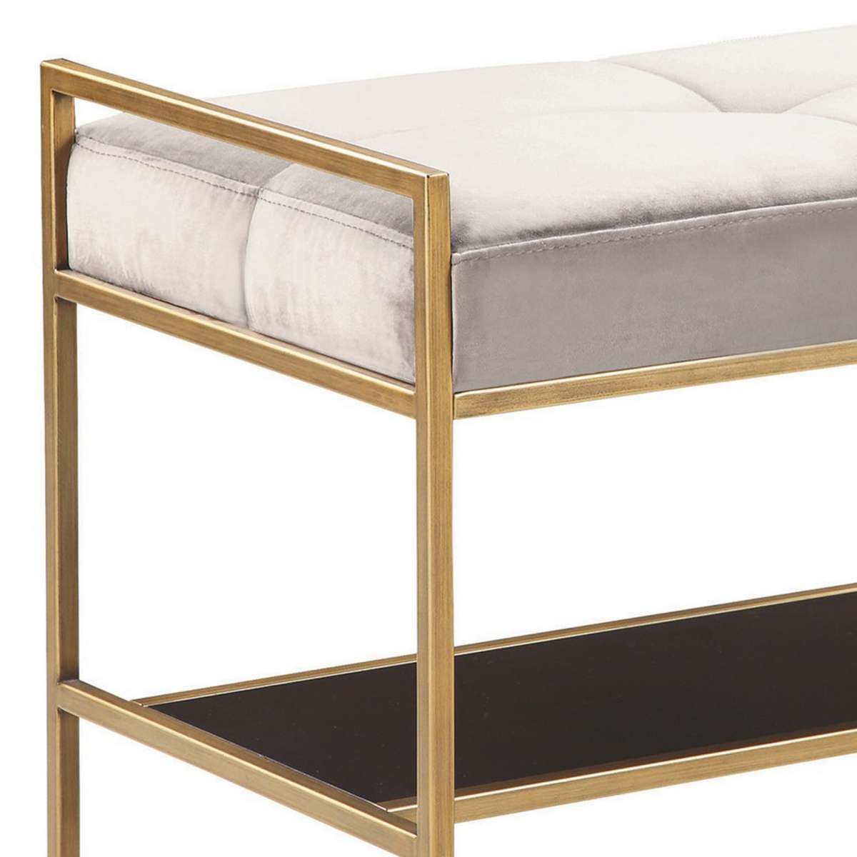 Metal Frame Bench With Tufted Center Seat, Gray By Benzara | Benches |  Modishstore  - 4