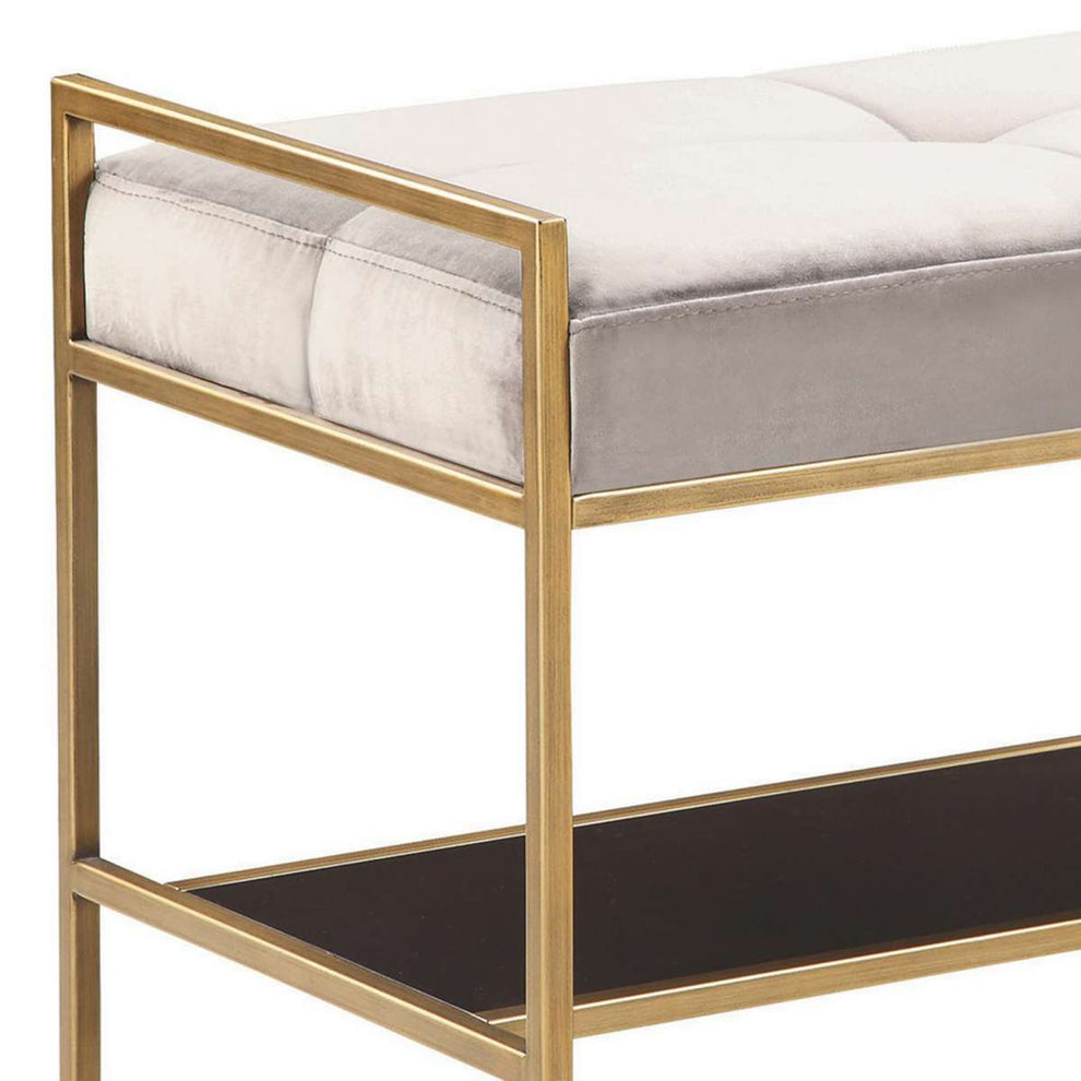 Metal Frame Bench With Tufted Center Seat, Gray By Benzara | Benches |  Modishstore  - 4