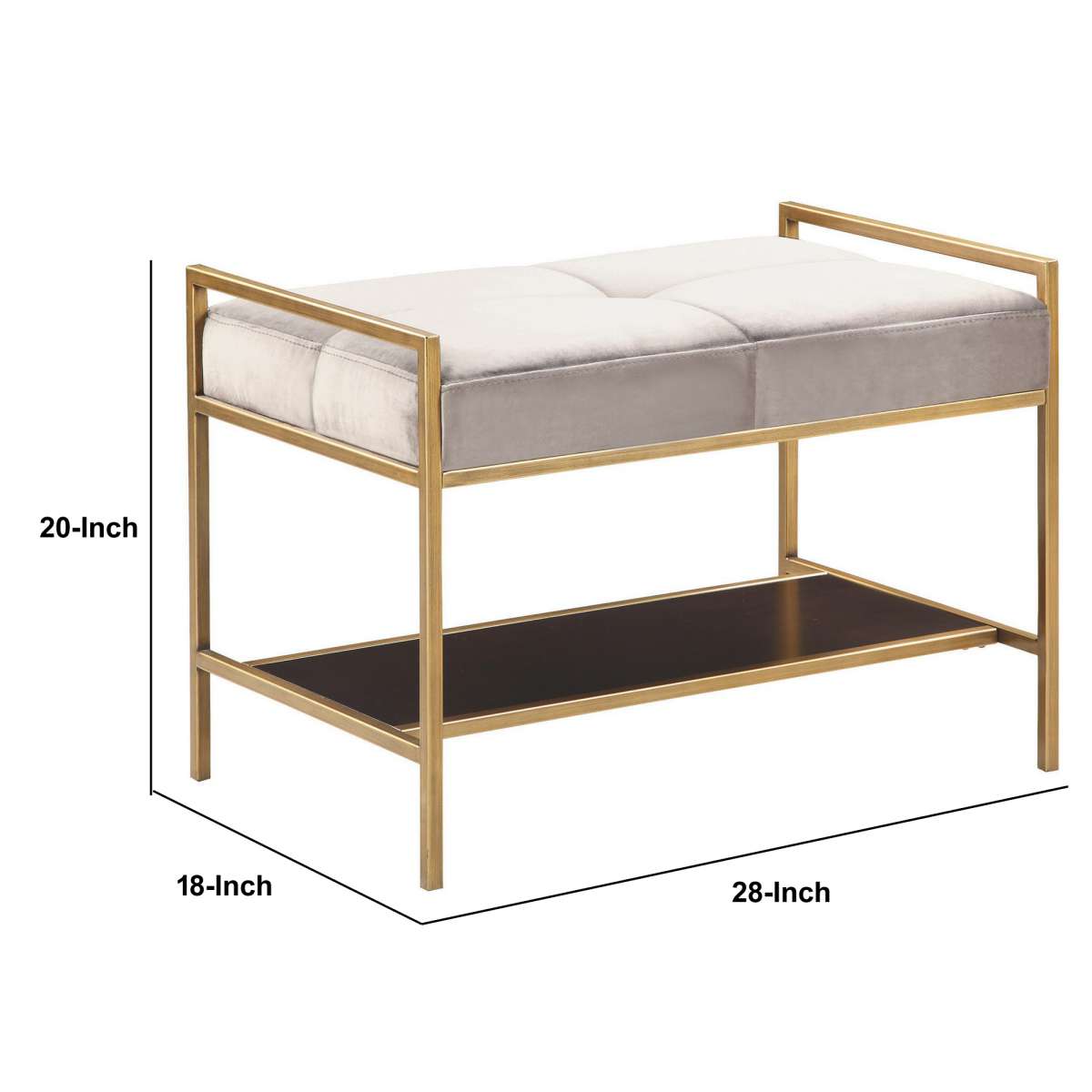 Metal Frame Bench With Tufted Center Seat, Gray By Benzara | Benches |  Modishstore  - 3