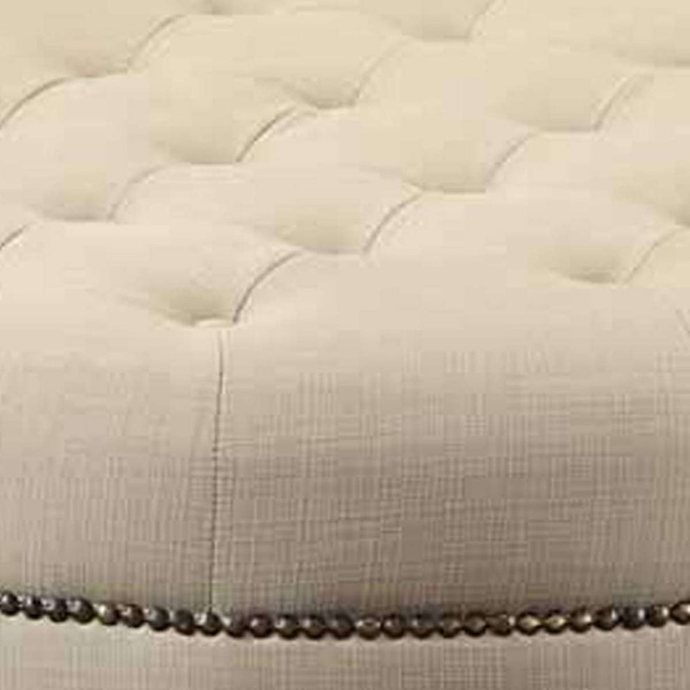 Round Shaped Fabric Ottoman With Nailhead Trim, Gray By Benzara | Ottomans |  Modishstore  - 4