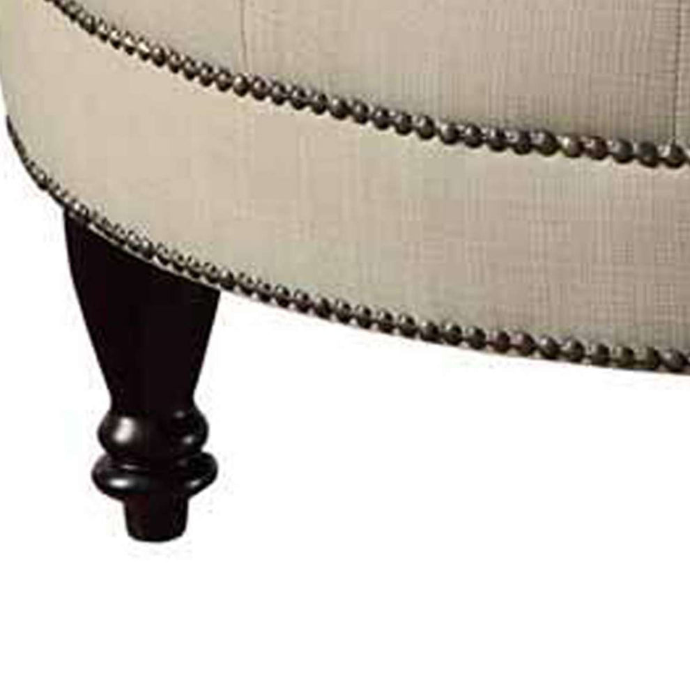 Round Shaped Fabric Ottoman With Nailhead Trim, Gray By Benzara | Ottomans |  Modishstore  - 3