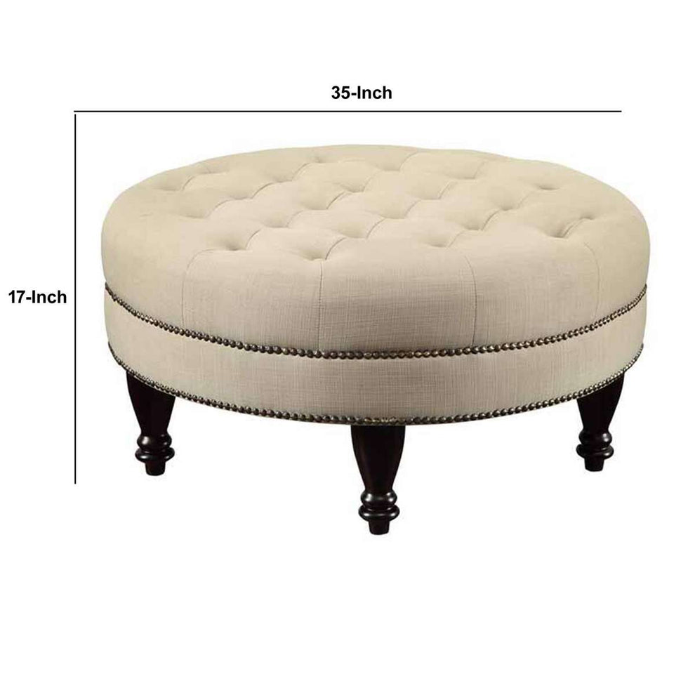 Round Shaped Fabric Ottoman With Nailhead Trim, Gray By Benzara | Ottomans |  Modishstore  - 2