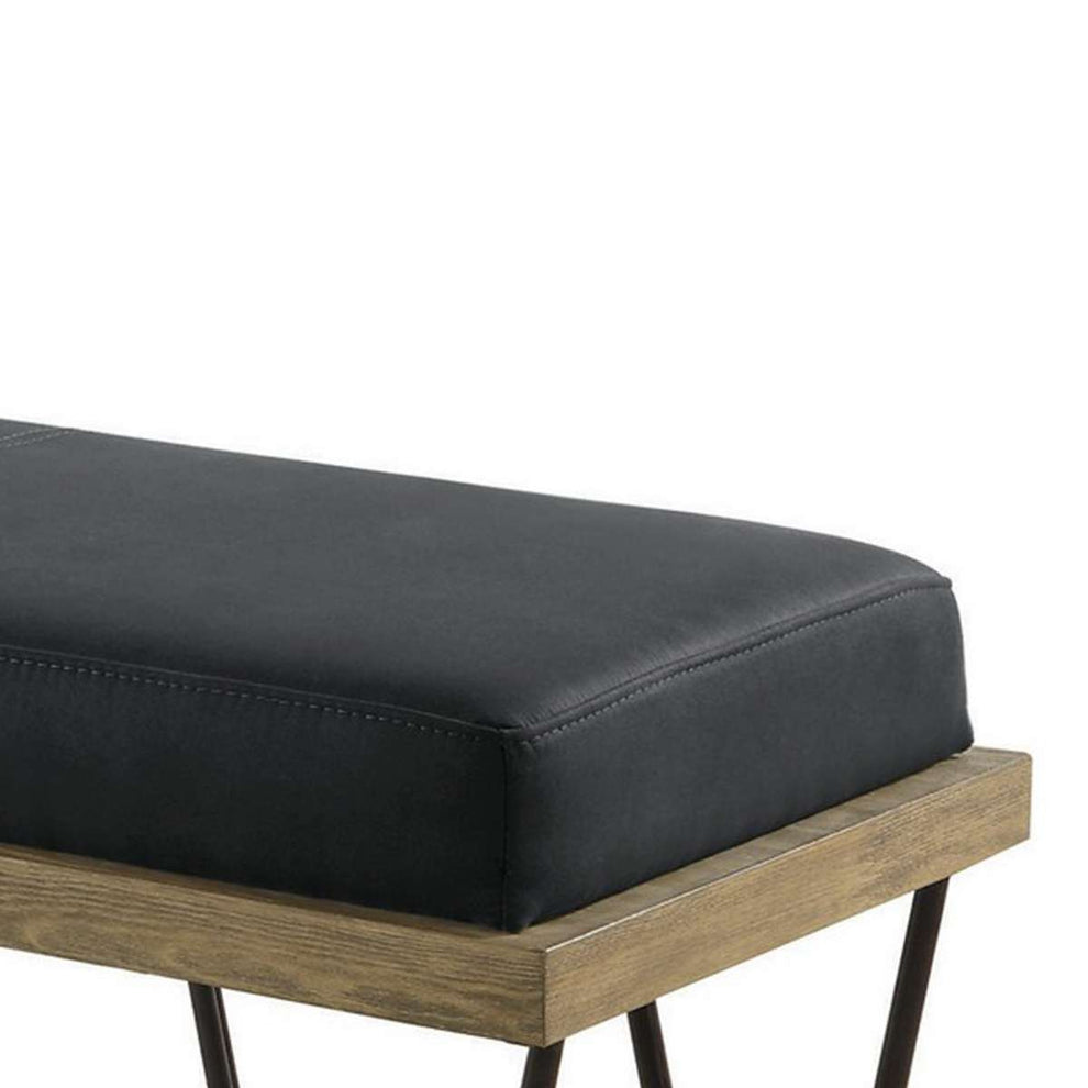 Leatherette Padded Bench With Hairpin Legs, Gray By Benzara | Benches |  Modishstore  - 5