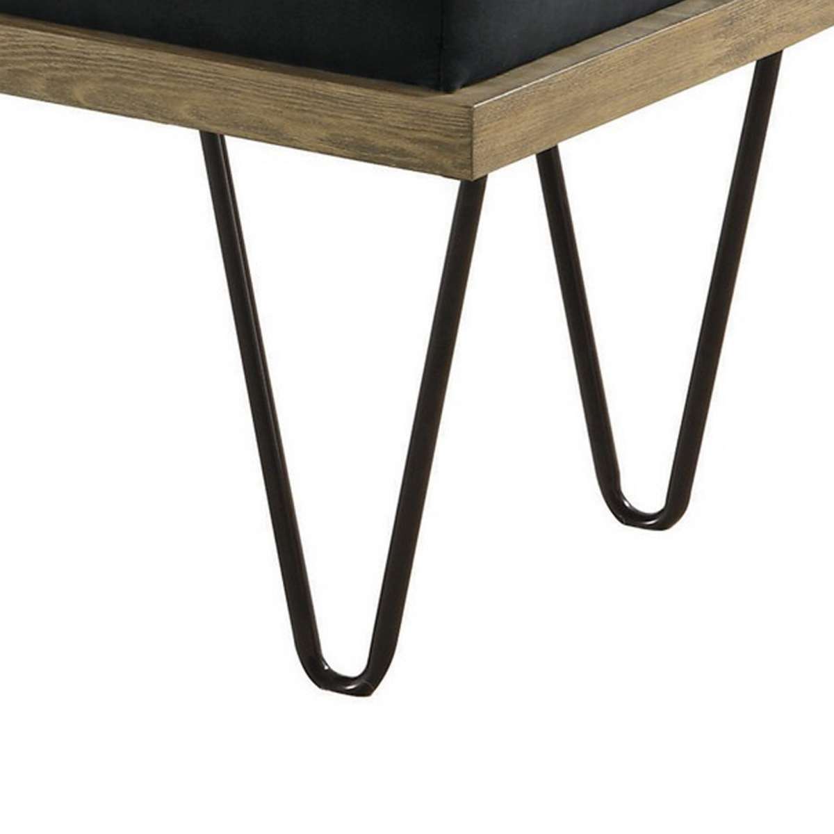 Leatherette Padded Bench With Hairpin Legs, Gray By Benzara | Benches |  Modishstore  - 4