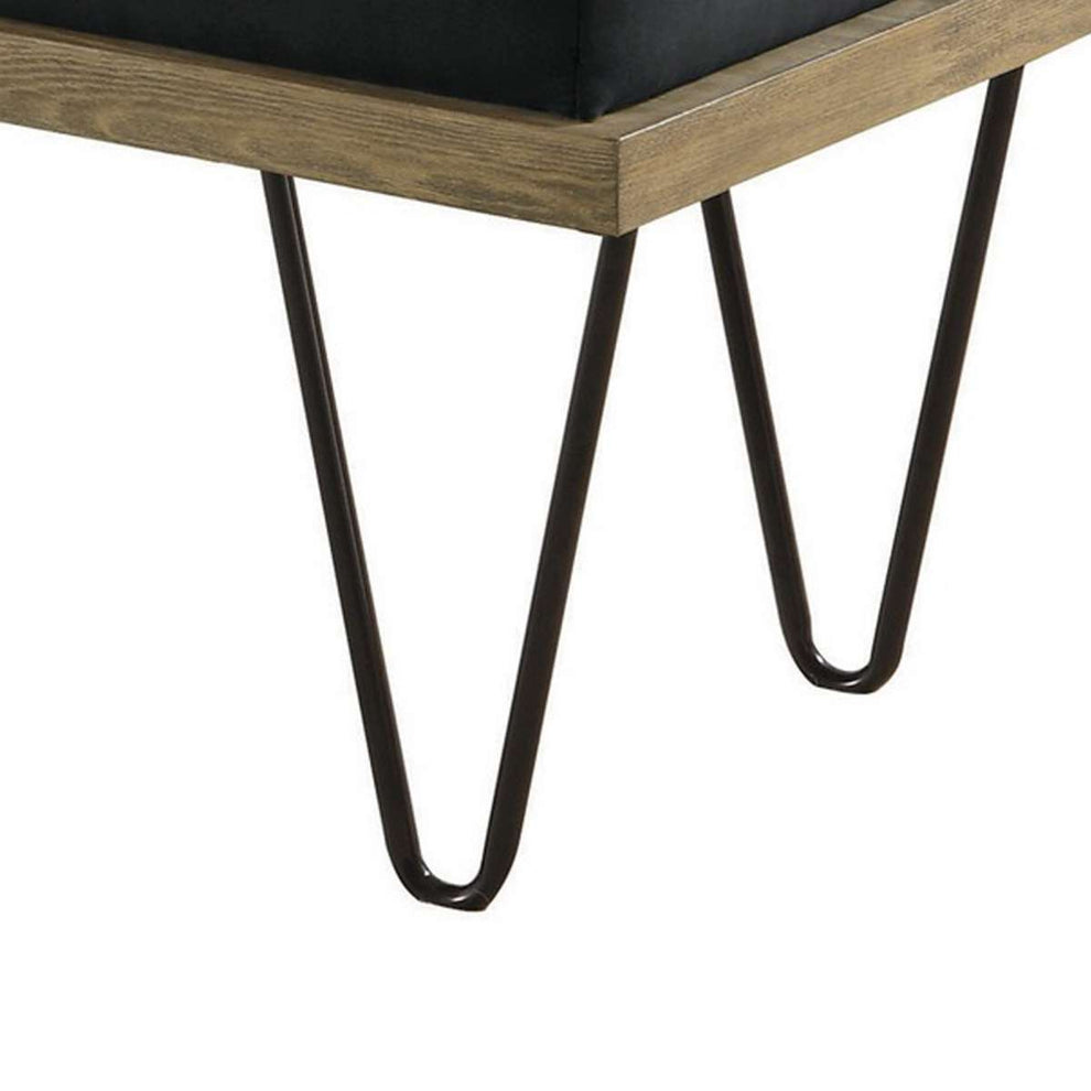 Leatherette Padded Bench With Hairpin Legs, Gray By Benzara | Benches |  Modishstore  - 4