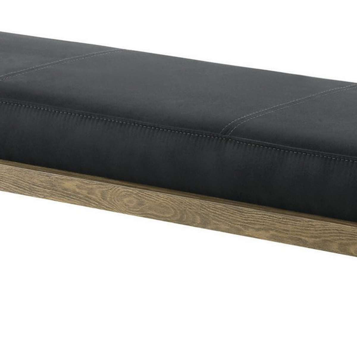 Leatherette Padded Bench With Hairpin Legs, Gray By Benzara | Benches |  Modishstore  - 3