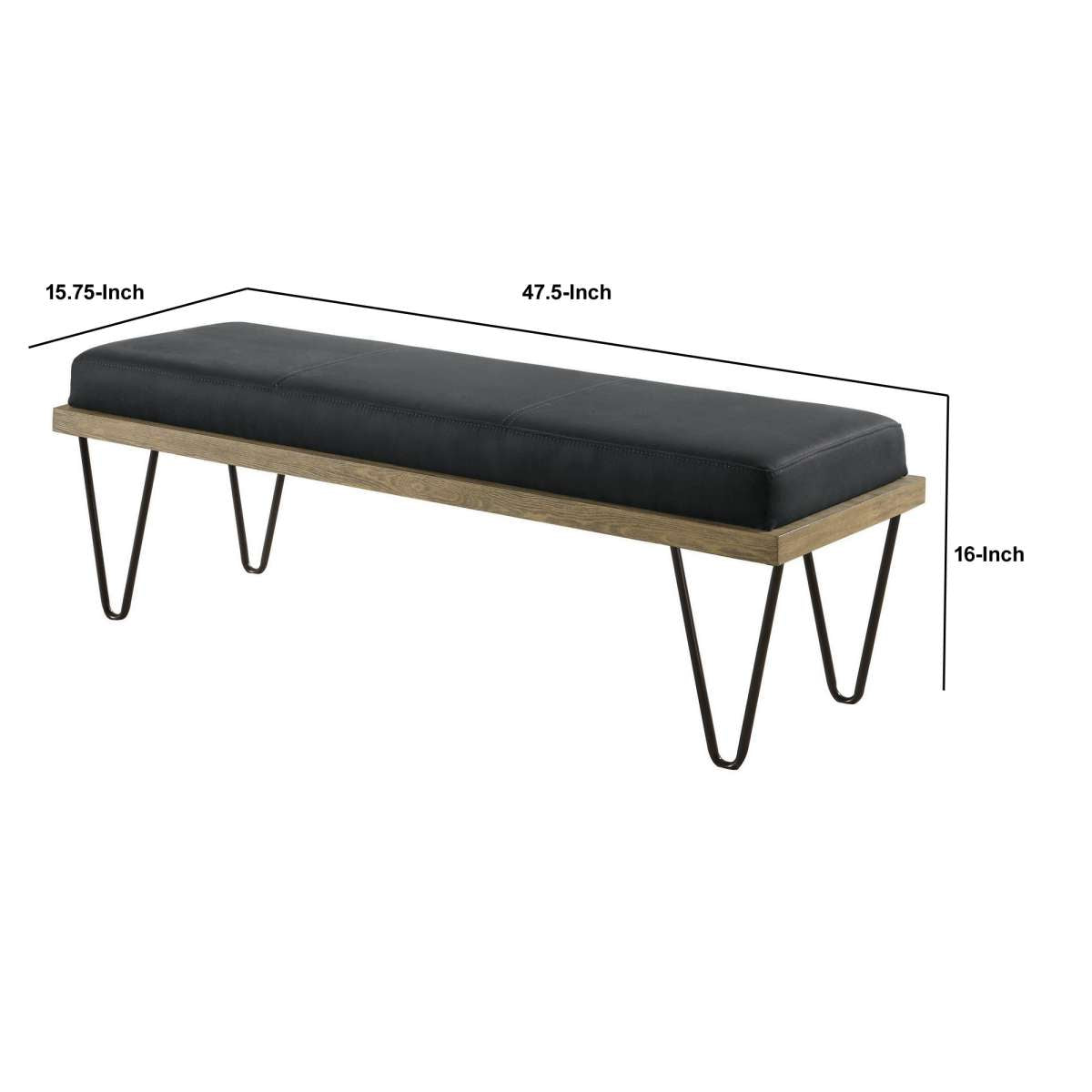 Leatherette Padded Bench With Hairpin Legs, Gray By Benzara | Benches |  Modishstore  - 2