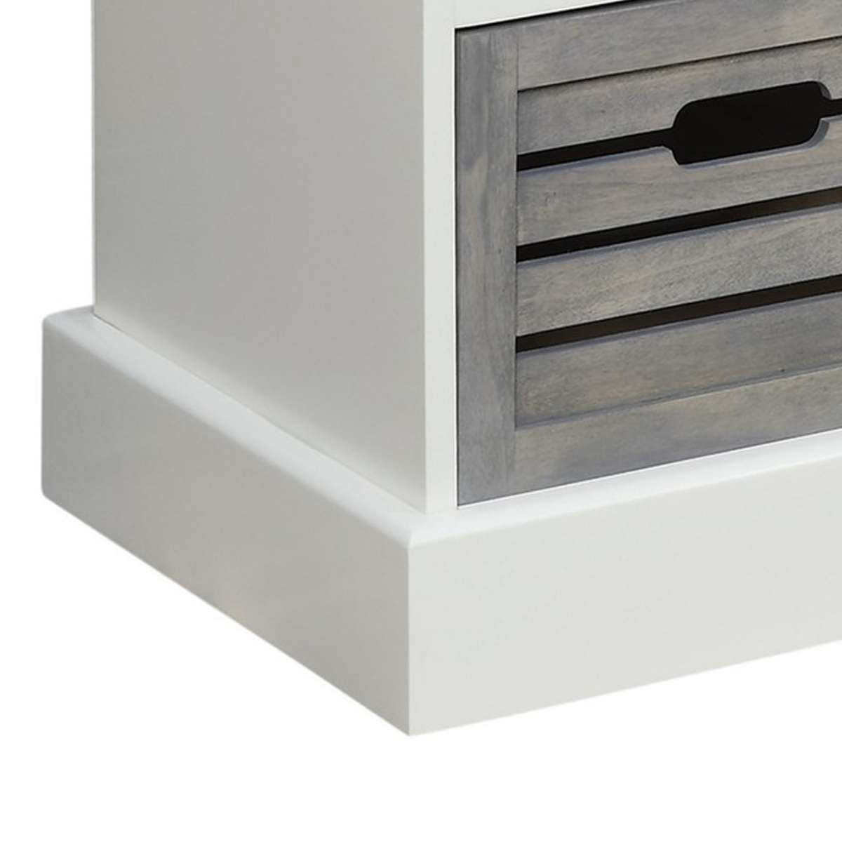 3 Drawer Wooden Storage Bench With Plinth Base, Gray And White By Benzara | Benches |  Modishstore  - 4