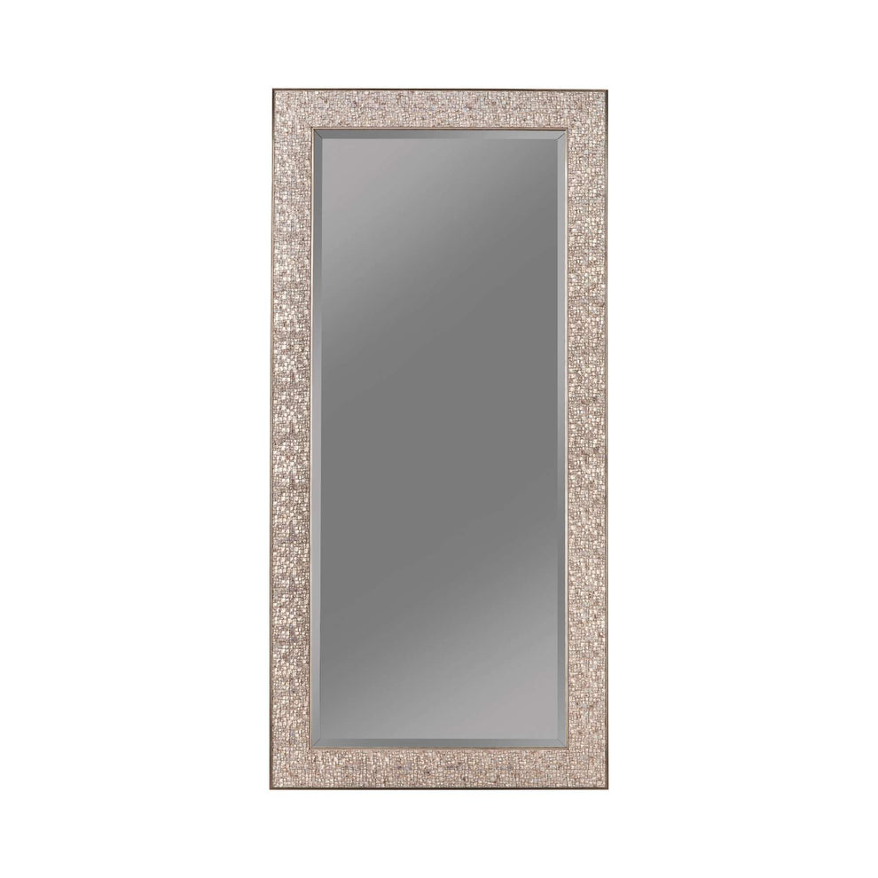 Rectangular Beveled Accent Floor Mirror With Glitter Mosaic Pattern, Silver By Benzara | Mirrors |  Modishstore  - 2