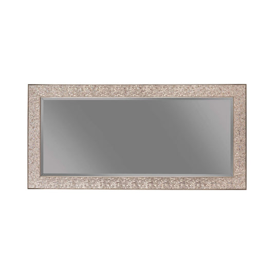 Rectangular Beveled Accent Floor Mirror With Glitter Mosaic Pattern, Silver By Benzara | Mirrors |  Modishstore 