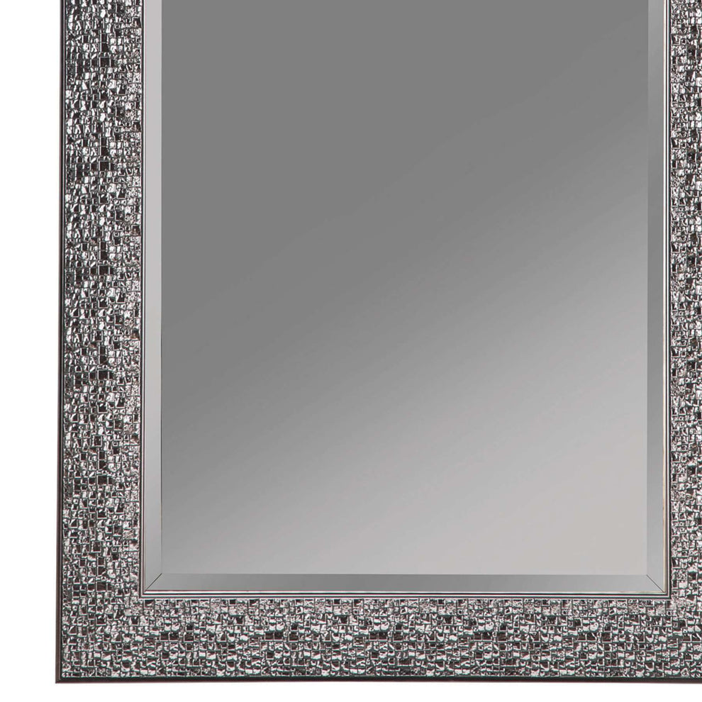 Rectangular Beveled Accent Floor Mirror With Glitter Mosaic Pattern, Gray By Benzara | Mirrors |  Modishstore  - 5